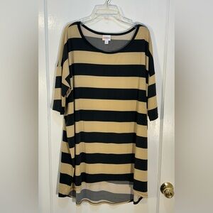 LuLaRoe Women's Size Large Tan & Black Striped Shirt Long Tail Tee Shirt